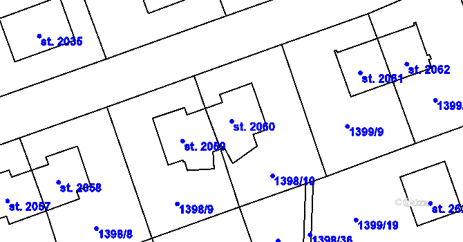 Parcela st. 2060 v KÚ Rožnov pod Radhoštěm, Katastrální mapa