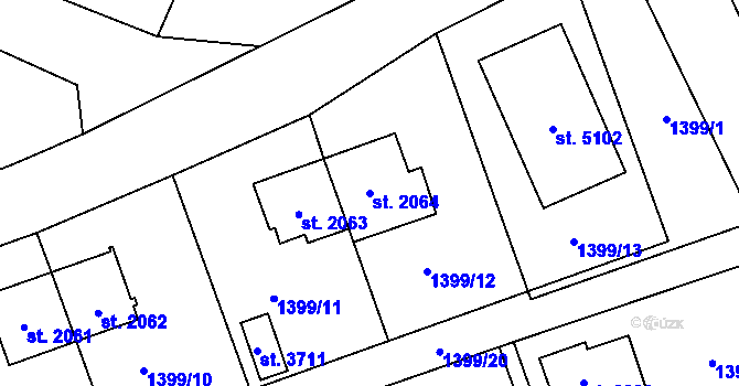 Parcela st. 2064 v KÚ Rožnov pod Radhoštěm, Katastrální mapa