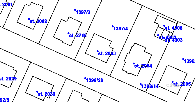 Parcela st. 2083 v KÚ Rožnov pod Radhoštěm, Katastrální mapa