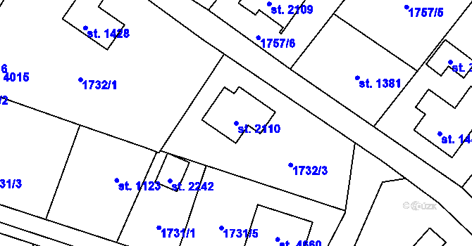 Parcela st. 2110 v KÚ Rožnov pod Radhoštěm, Katastrální mapa