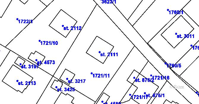 Parcela st. 2111 v KÚ Rožnov pod Radhoštěm, Katastrální mapa