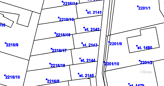 Parcela st. 2143 v KÚ Rožnov pod Radhoštěm, Katastrální mapa