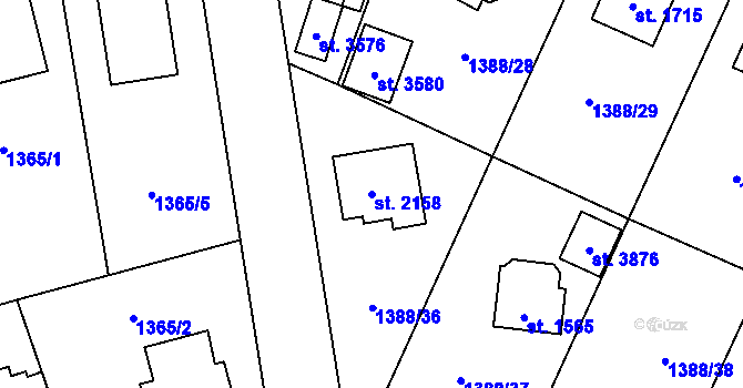 Parcela st. 2158 v KÚ Rožnov pod Radhoštěm, Katastrální mapa