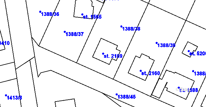 Parcela st. 2159 v KÚ Rožnov pod Radhoštěm, Katastrální mapa