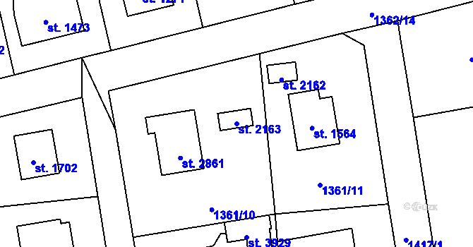 Parcela st. 2163 v KÚ Rožnov pod Radhoštěm, Katastrální mapa