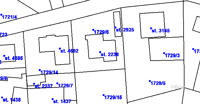 Parcela st. 2238 v KÚ Rožnov pod Radhoštěm, Katastrální mapa