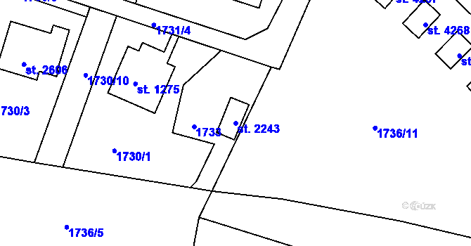 Parcela st. 2243 v KÚ Rožnov pod Radhoštěm, Katastrální mapa