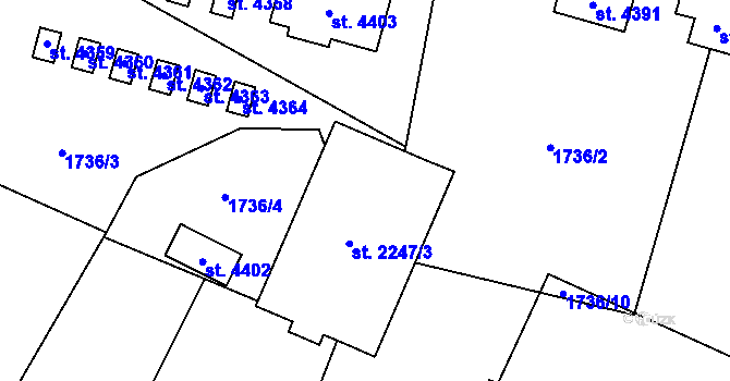 Parcela st. 2247/1 v KÚ Rožnov pod Radhoštěm, Katastrální mapa