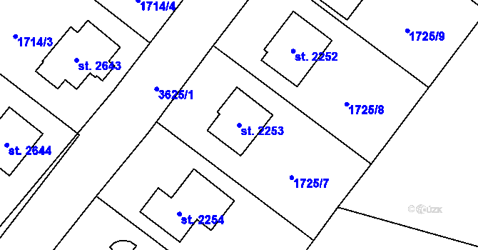 Parcela st. 2253 v KÚ Rožnov pod Radhoštěm, Katastrální mapa