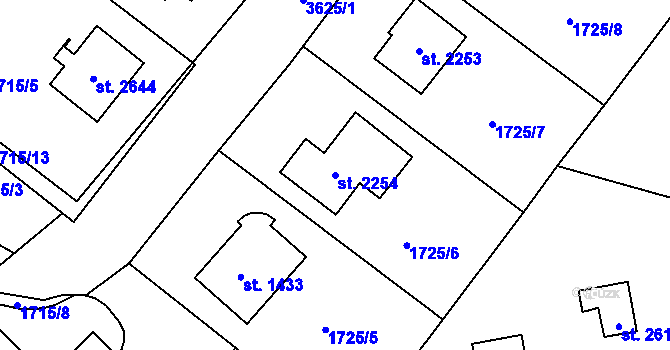 Parcela st. 2254 v KÚ Rožnov pod Radhoštěm, Katastrální mapa