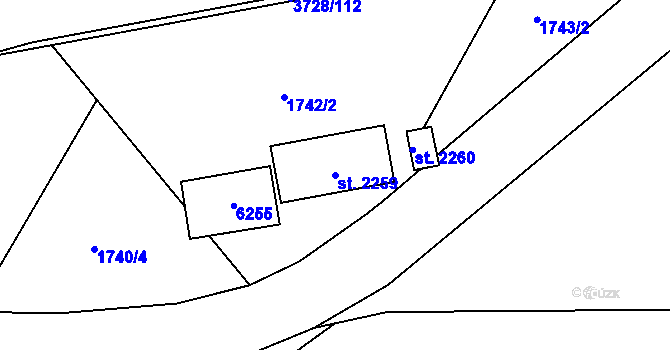 Parcela st. 2259 v KÚ Rožnov pod Radhoštěm, Katastrální mapa