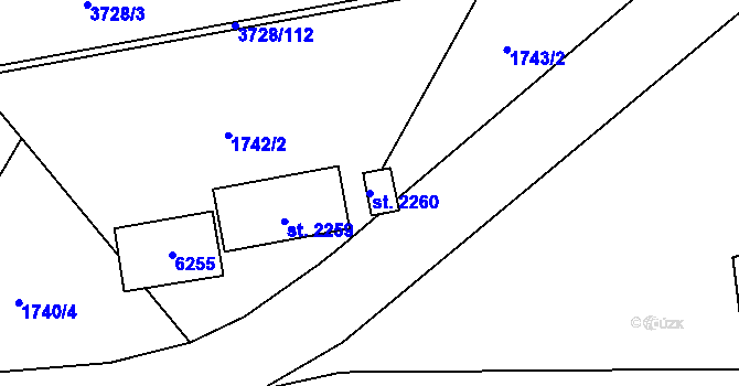 Parcela st. 2260 v KÚ Rožnov pod Radhoštěm, Katastrální mapa