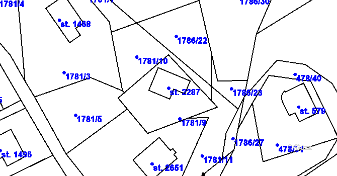 Parcela st. 2287 v KÚ Rožnov pod Radhoštěm, Katastrální mapa