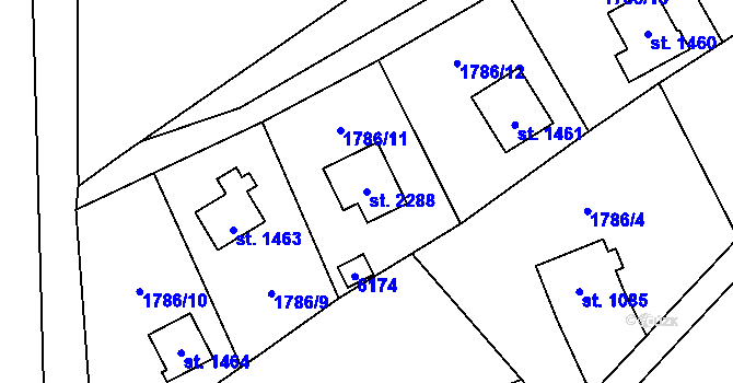 Parcela st. 2288 v KÚ Rožnov pod Radhoštěm, Katastrální mapa
