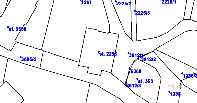 Parcela st. 2296 v KÚ Rožnov pod Radhoštěm, Katastrální mapa