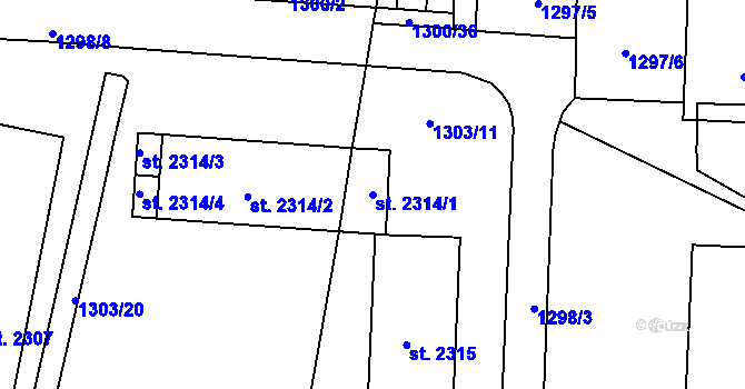 Parcela st. 2314/1 v KÚ Rožnov pod Radhoštěm, Katastrální mapa