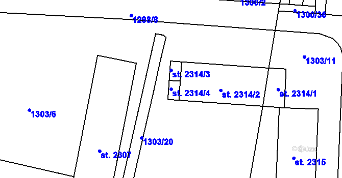 Parcela st. 2314/4 v KÚ Rožnov pod Radhoštěm, Katastrální mapa