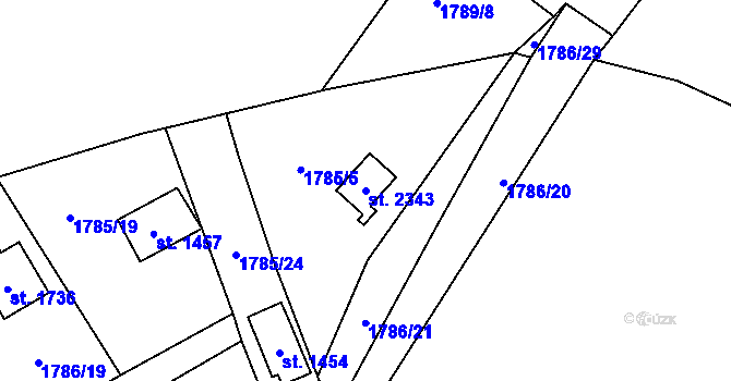 Parcela st. 2343 v KÚ Rožnov pod Radhoštěm, Katastrální mapa