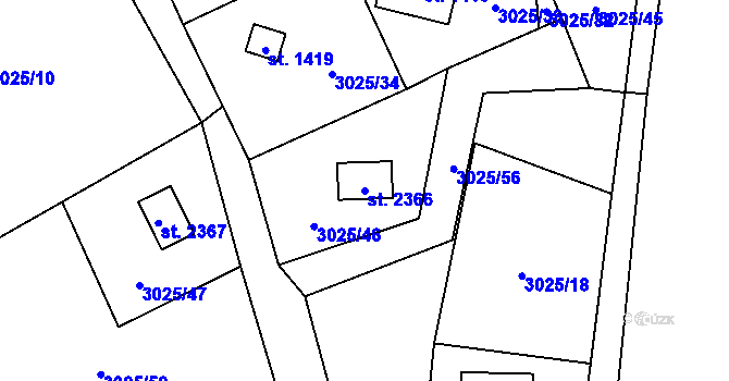 Parcela st. 2366 v KÚ Rožnov pod Radhoštěm, Katastrální mapa
