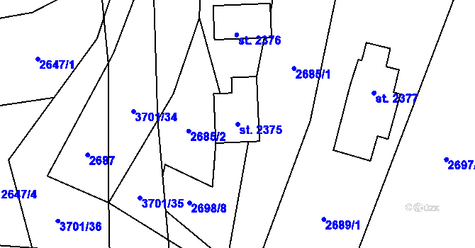 Parcela st. 2375 v KÚ Rožnov pod Radhoštěm, Katastrální mapa