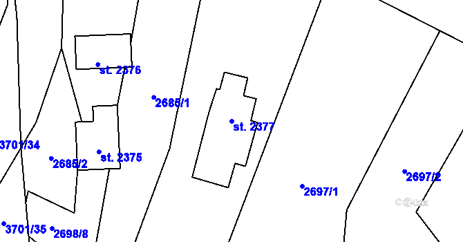 Parcela st. 2377 v KÚ Rožnov pod Radhoštěm, Katastrální mapa