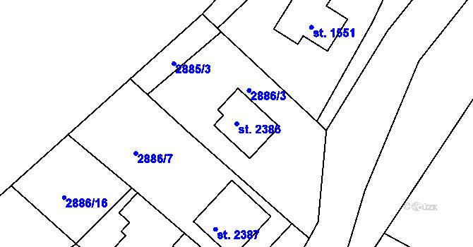Parcela st. 2386 v KÚ Rožnov pod Radhoštěm, Katastrální mapa