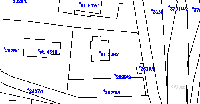 Parcela st. 2392 v KÚ Rožnov pod Radhoštěm, Katastrální mapa