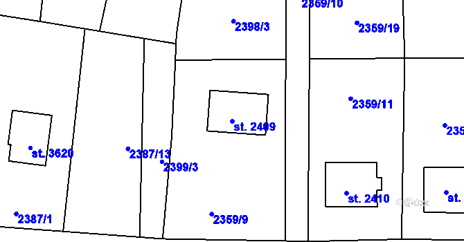 Parcela st. 2409 v KÚ Rožnov pod Radhoštěm, Katastrální mapa