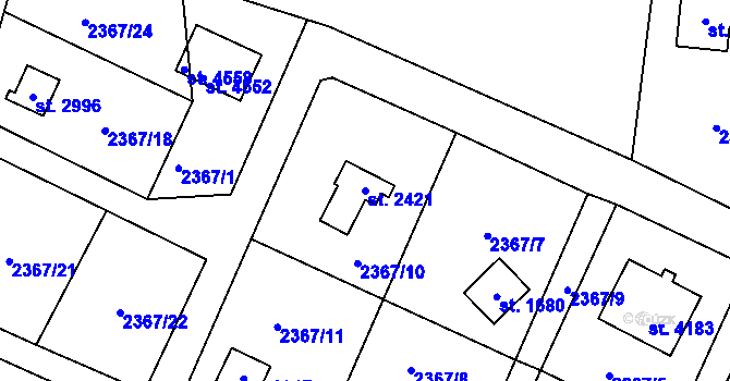 Parcela st. 2421 v KÚ Rožnov pod Radhoštěm, Katastrální mapa