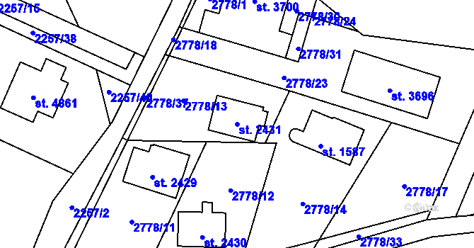 Parcela st. 2431 v KÚ Rožnov pod Radhoštěm, Katastrální mapa