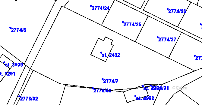 Parcela st. 2432 v KÚ Rožnov pod Radhoštěm, Katastrální mapa