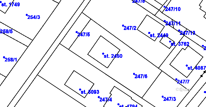 Parcela st. 2450 v KÚ Rožnov pod Radhoštěm, Katastrální mapa