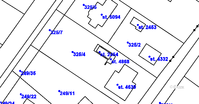Parcela st. 2454 v KÚ Rožnov pod Radhoštěm, Katastrální mapa
