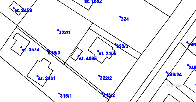Parcela st. 2456 v KÚ Rožnov pod Radhoštěm, Katastrální mapa