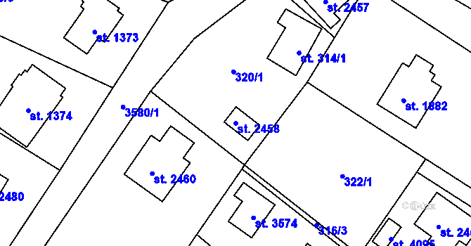 Parcela st. 2458 v KÚ Rožnov pod Radhoštěm, Katastrální mapa