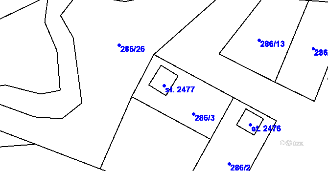 Parcela st. 2477 v KÚ Rožnov pod Radhoštěm, Katastrální mapa