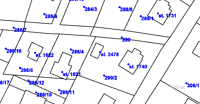 Parcela st. 2478 v KÚ Rožnov pod Radhoštěm, Katastrální mapa