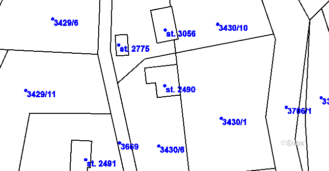 Parcela st. 2490 v KÚ Rožnov pod Radhoštěm, Katastrální mapa