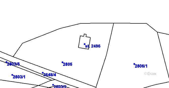 Parcela st. 2496 v KÚ Rožnov pod Radhoštěm, Katastrální mapa