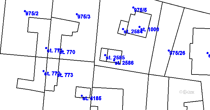 Parcela st. 2585 v KÚ Rožnov pod Radhoštěm, Katastrální mapa