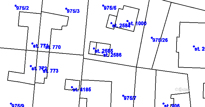 Parcela st. 2586 v KÚ Rožnov pod Radhoštěm, Katastrální mapa