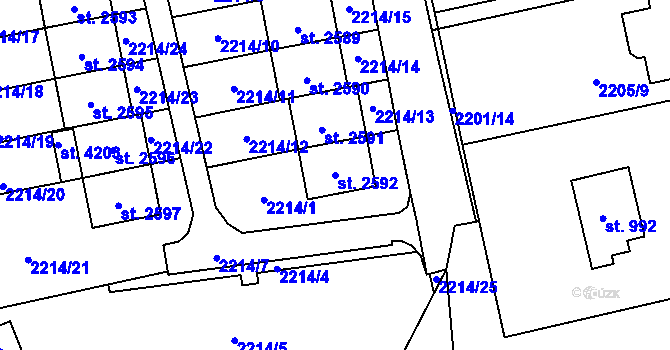 Parcela st. 2592 v KÚ Rožnov pod Radhoštěm, Katastrální mapa