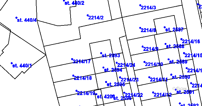 Parcela st. 2593 v KÚ Rožnov pod Radhoštěm, Katastrální mapa