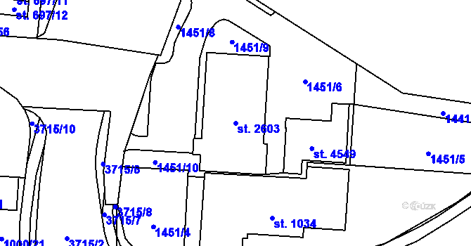 Parcela st. 2603 v KÚ Rožnov pod Radhoštěm, Katastrální mapa