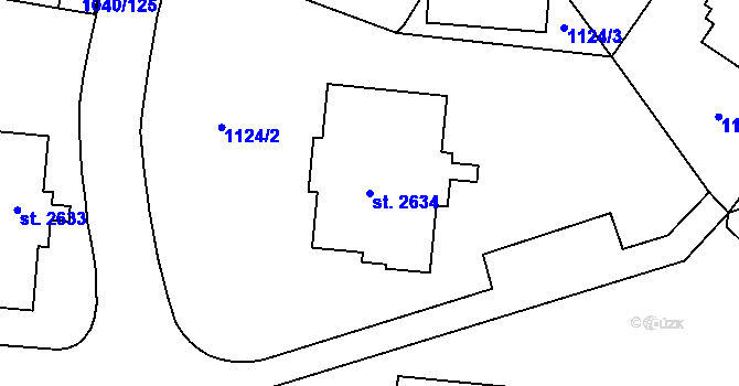 Parcela st. 2634 v KÚ Rožnov pod Radhoštěm, Katastrální mapa
