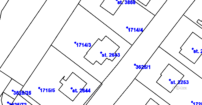 Parcela st. 2643 v KÚ Rožnov pod Radhoštěm, Katastrální mapa