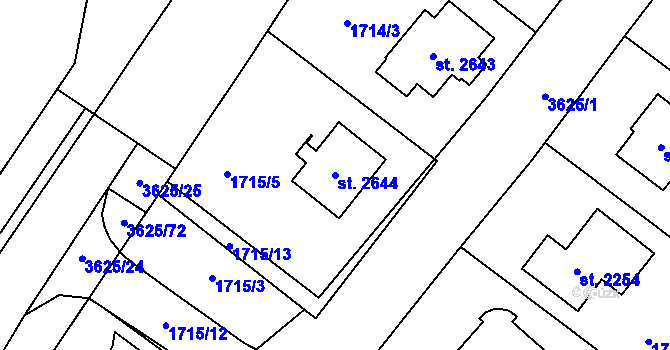 Parcela st. 2644 v KÚ Rožnov pod Radhoštěm, Katastrální mapa