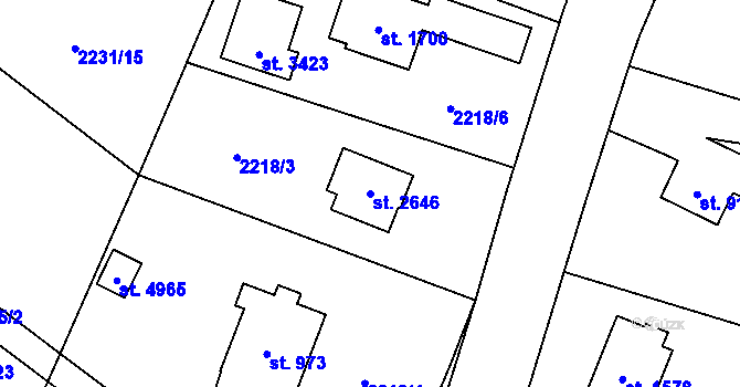 Parcela st. 2646 v KÚ Rožnov pod Radhoštěm, Katastrální mapa