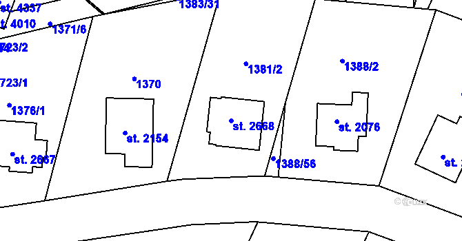 Parcela st. 2668 v KÚ Rožnov pod Radhoštěm, Katastrální mapa