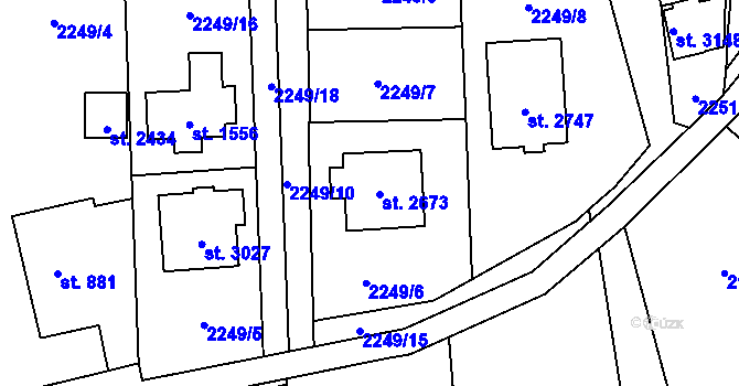 Parcela st. 2673 v KÚ Rožnov pod Radhoštěm, Katastrální mapa